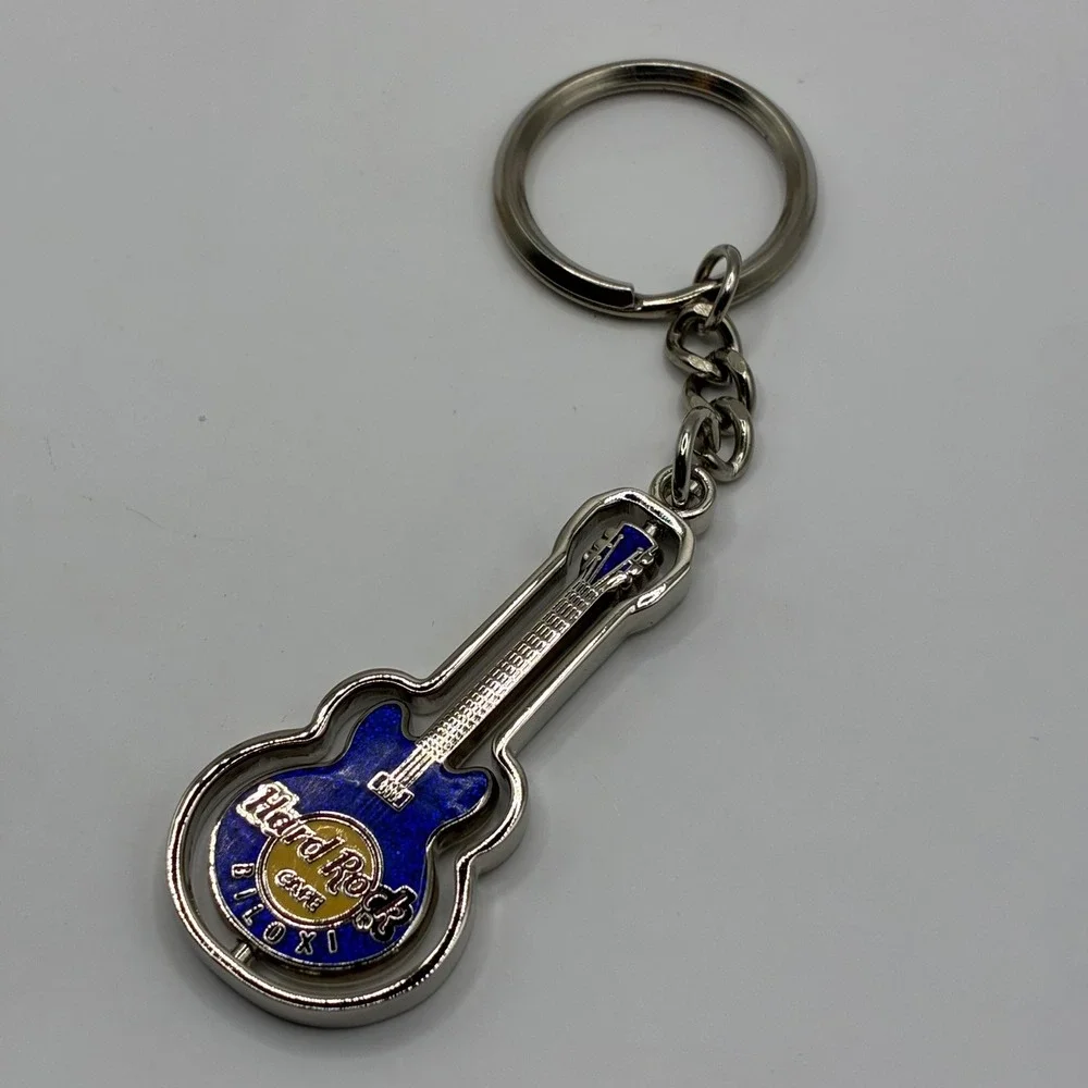 Hard Rock Cafe Biloxi Blue Glitter Electric Guitar Metal Souvenir Keychain